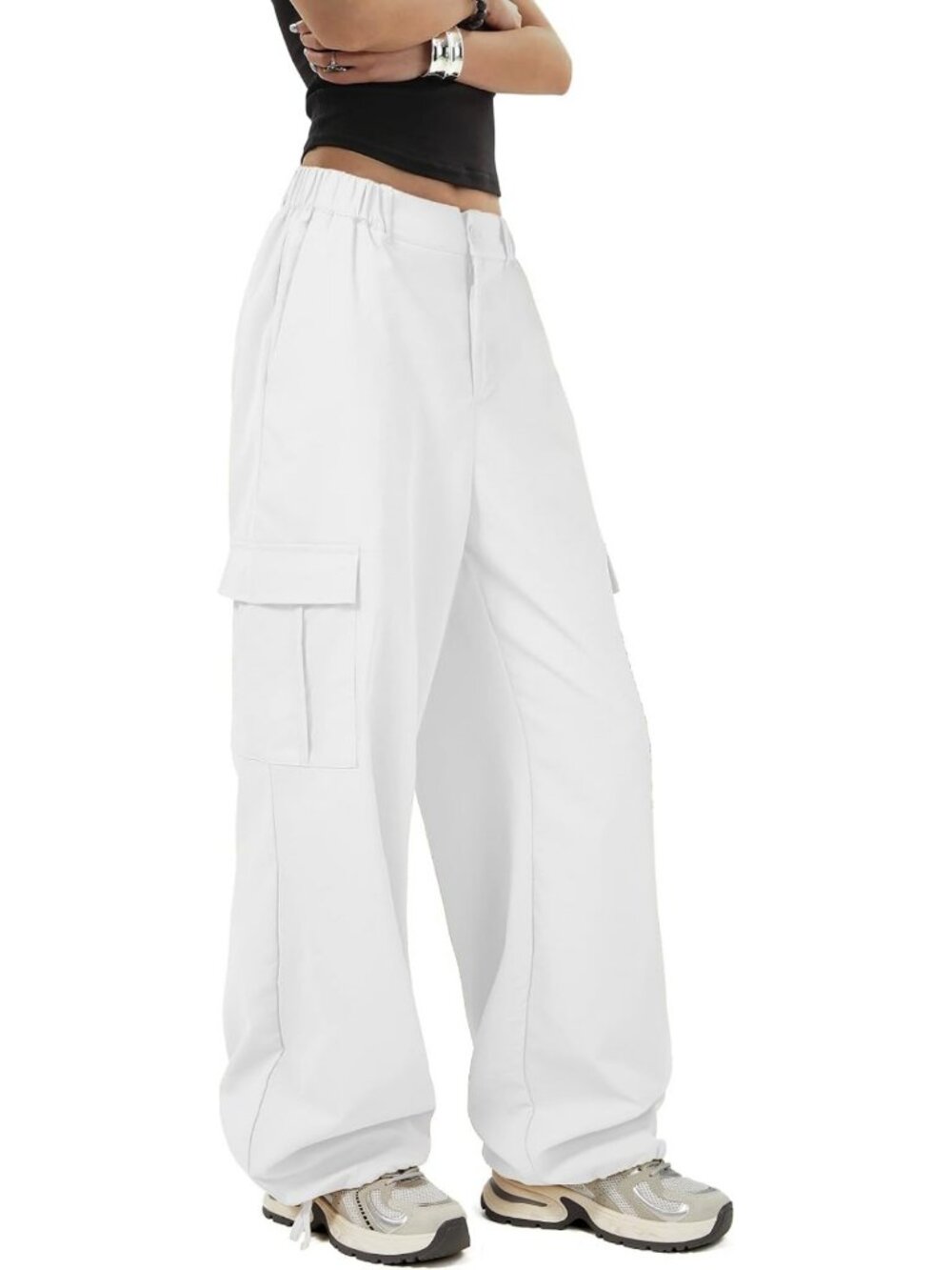 Trendy High Waist Cargo Pants for Women | Baggy Wide Leg Joggers with Pockets